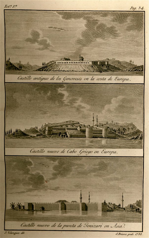 Castillo antiguo de los genoveses en la costa de Europa- Castillo nuevo de Cabo griego en Europa- Castillo nuevo de la p - Moreno José - 1790