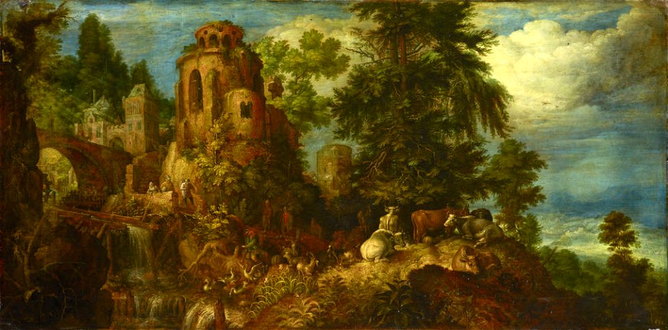 Castle in a Forest by Roelant Savery Staatliche Kunstsammlungen Dresden, Gemäldegalerie Alte Meister Gal.-Nr. 930. Free illustration for personal and commercial use.