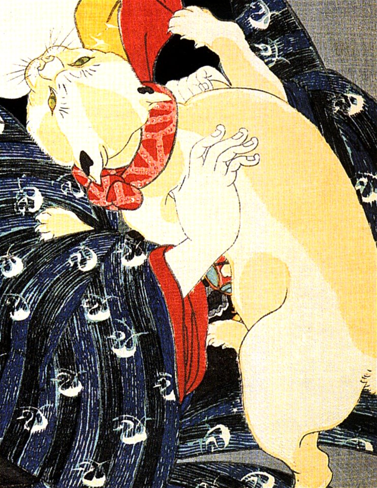 Cat art detail, from- Kuniyoshi Utagawa, Japan, Women 8 (cropped)