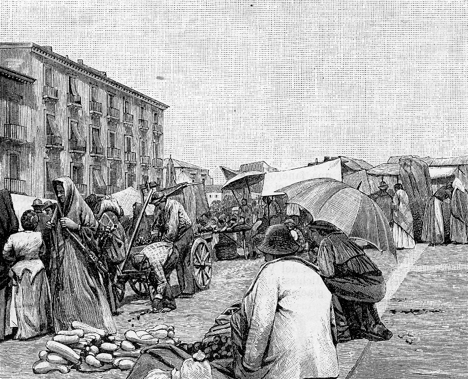Catania – Fiera del lunedì, presso il teatro Castagnola (xilografia)