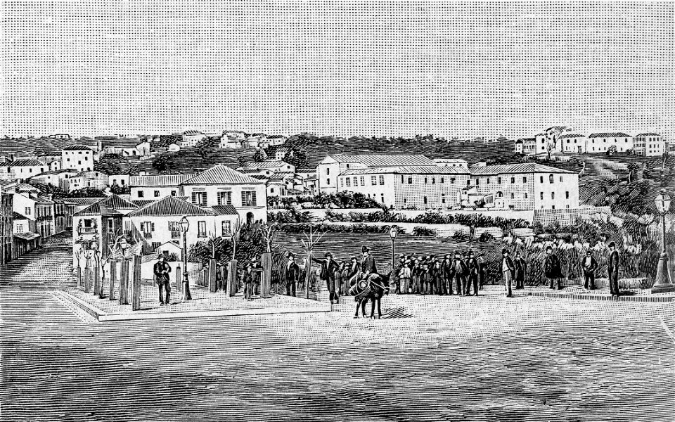 Catanzaro – Piazza Indipendenza, con ospedale militare (xilografia)