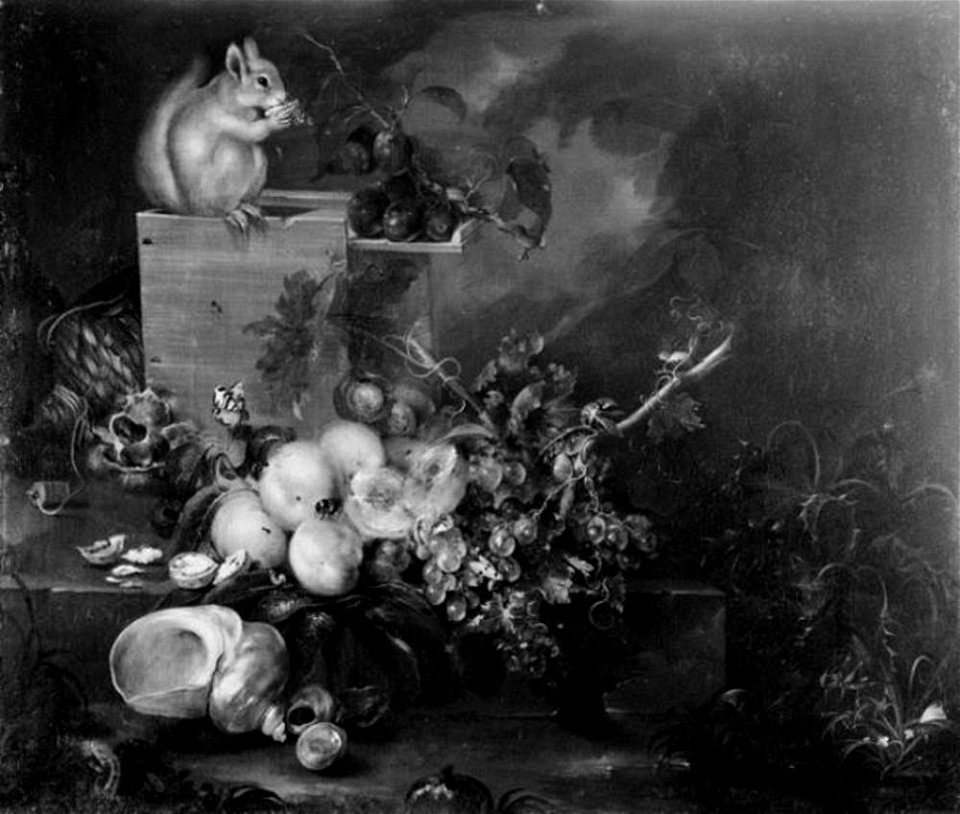 Catharina Treu - Vruchtenstilleven met een schelp en een eekhoorn - 399 - Staatliche Kunsthalle Karlsruhe