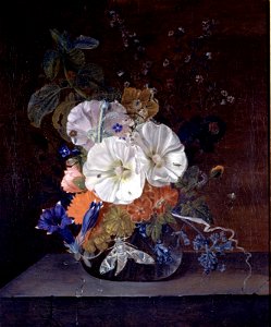 Catharina Backer - Flowers in a vase on a stone ledge