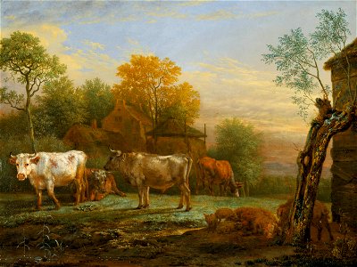 Cattle in a Meadow by Paulus Potter Mauritshuis 138. Free illustration for personal and commercial use.