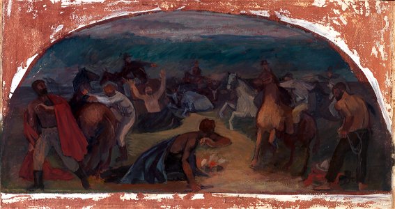 Cattle Thieves Surprised by Posse (mural study, Burns, Oregon Post Office). Free illustration for personal and commercial use.