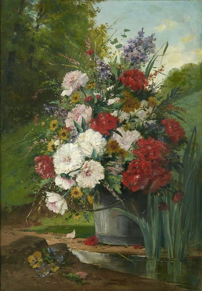 Bouquet of Daisies and Peonies by Eugene Henri Cauchois