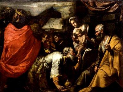 'Adoration of the Magi', painting by Bernardo Cavallino. Free illustration for personal and commercial use.