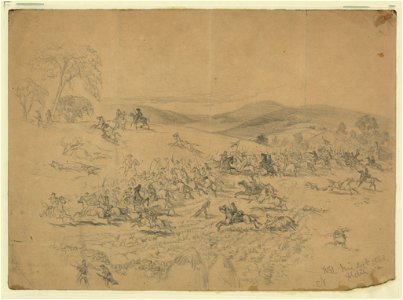 Cavalry fight near Aldie, Va. During the march to Gettysburg; the Union Cavalry; commanded by Gen. Pleasonton, the Confederate by J.E.B. Stuart LCCN2004661927