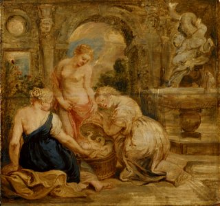 Cecrops' Daughters Finding Erichtonius. Sketch (Peter Paul Rubens) - Nationalmuseum - 17610. Free illustration for personal and commercial use.