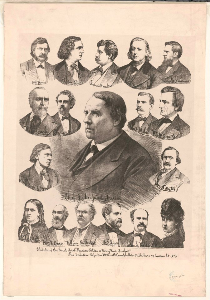 Celebrities of the great trial Theodore Tilton vs. Henry Ward Beecher. The verbatim report - Ed. W. Welcke & Bro. photo. lithographers, N.Y. LCCN95509405