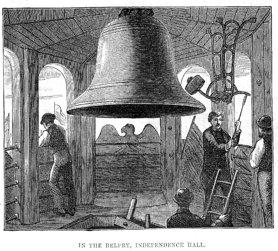 Centennial Bell in the Independence Hall Belfry, Philadelphia - Engraving from 1876
