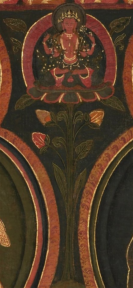 Center top detail from image, Eighth Karmapa, Mikyo Dorje (1507-1554) and his teacher the First Sangye Nyenpa (cropped)