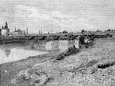Cento – Ponte provvisorio in legno sul Reno (xilografia)