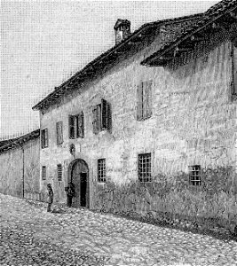 Cento – Casa in cui vuolsi avesse i natali Ugo Bassi (xilografia)