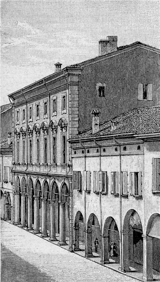 Cento – Palazzo Rusconi, ora della Cassa di Risparmio (xilografia)