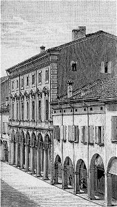 Cento – Palazzo Rusconi, ora della Cassa di Risparmio (xilografia)