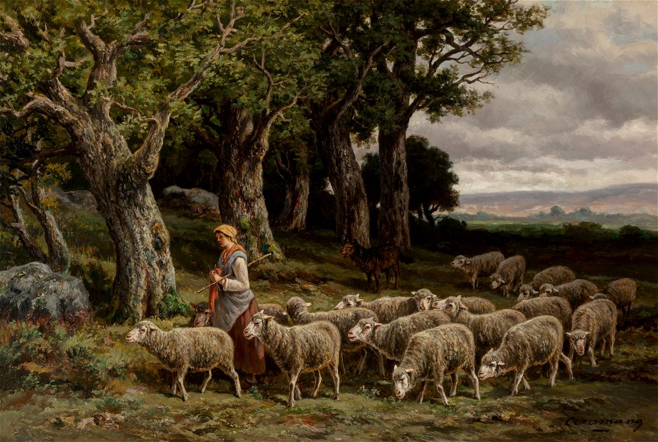 Shepherdess with Sheep by Charles-Ferdinand Ceramano