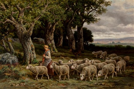 Shepherdess with Sheep by Charles-Ferdinand Ceramano
