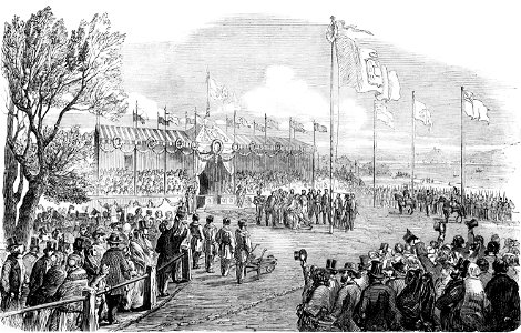 Cerimónia de inauguração da obra dos Caminhos de Ferro de Lisboa. Lisboa 7 de Maio de 1853. Free illustration for personal and commercial use.