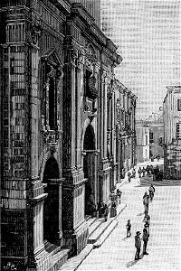 Cerignola – Chiesa del Monte di Pietà e Piazza della Disfida (xilografia)