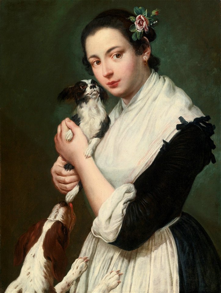 GIACOMO CERUTI MILAN 1698 - 1767 A YOUNG LADY WITH TWO DOGS