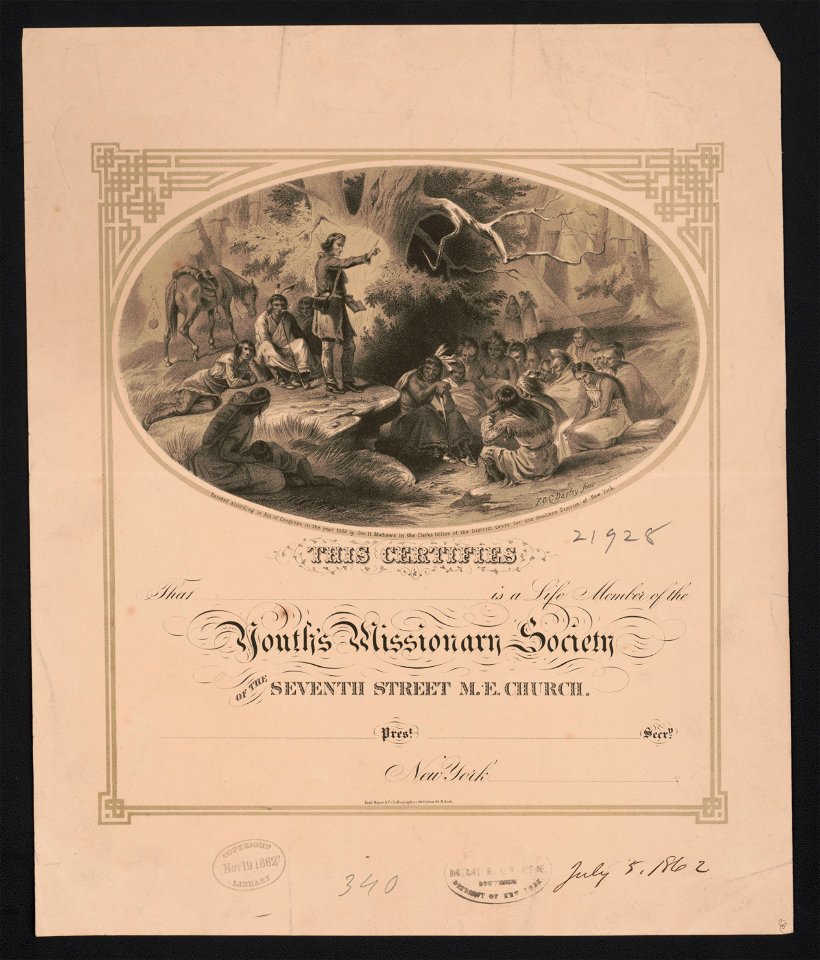 Certificate for) youth's missionary society of the Seventh Street M.E. Church LCCN2003671735