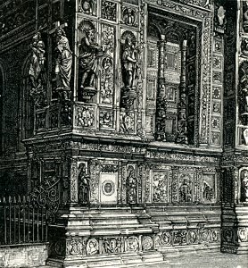 Certosa dettaglio della facciata del tempio xilografia di Barberis. Free illustration for personal and commercial use.