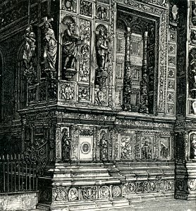 Certosa dettaglio della facciata del tempio xilografia di Barberis