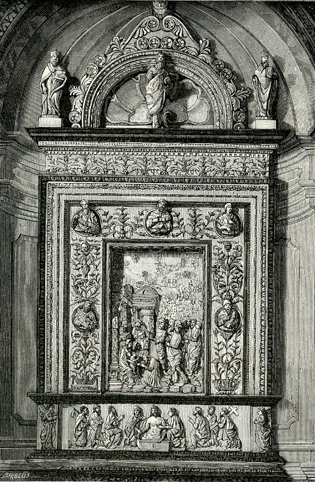 Certosa Altare del Capitolo dossale coll’Adorazione dei Magi xilografia di Barberis