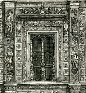 Certosa finestra sulla facciata del tempio xilografia di Barberis