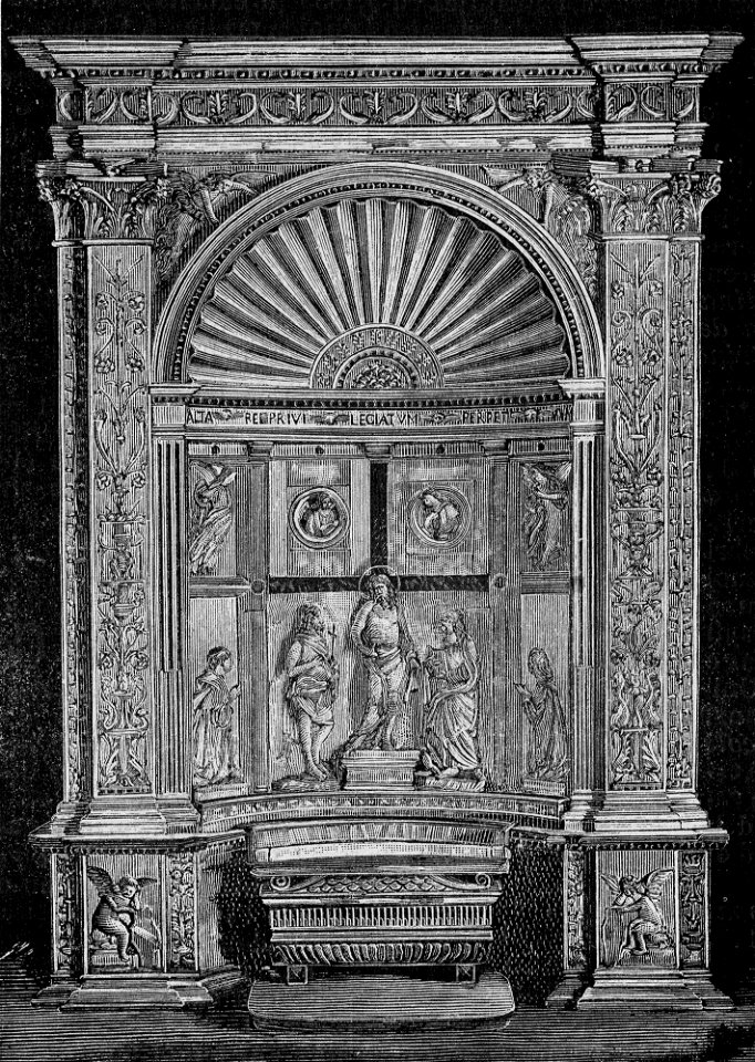 Cesena – Altare in marmo della Cattedrale col Redentore e Santi (xilografia)