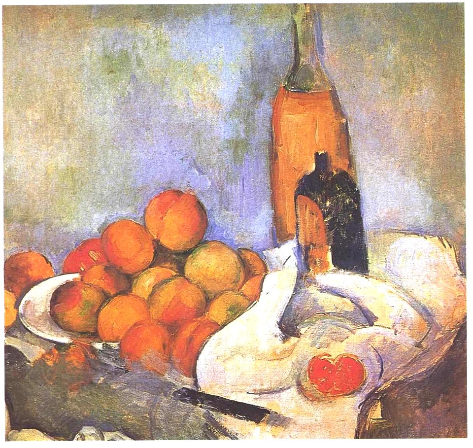 Cezanne - Stilleben mit Flaschen und Apfel