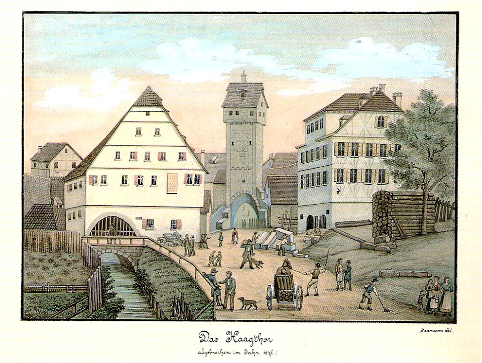 CF Baumann - Das Haagthor abgebrochen 1834, Gouache ca1850 Inv.1079 (SW060)