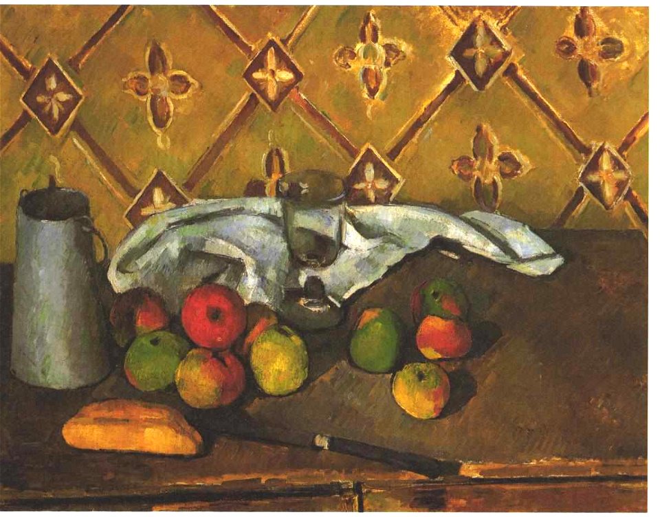 Cezanne - Stilleben mit Äpfeln, Servietten und Milchkanne