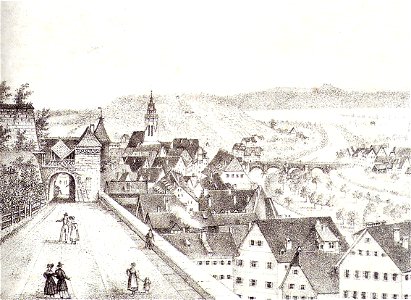 CF Baumann - Tübingen vom äußern Schloß Hof, Lithographie ca1820-30 Inv.9674 (SW071A)