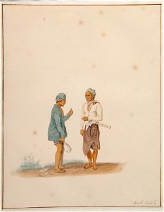 Collectie NMvWereldculturen, TM-H-3270c, Aquarel, 'Een man met een sikkel en een man met een zwaard', Raden Saleh, 1820-1826