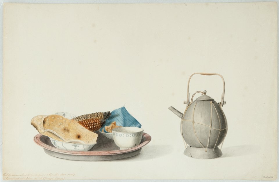 Collectie NMvWereldculturen, TM-H-3270k, Aquarel, 'Theegarnituur', Raden Saleh, 1820-1826