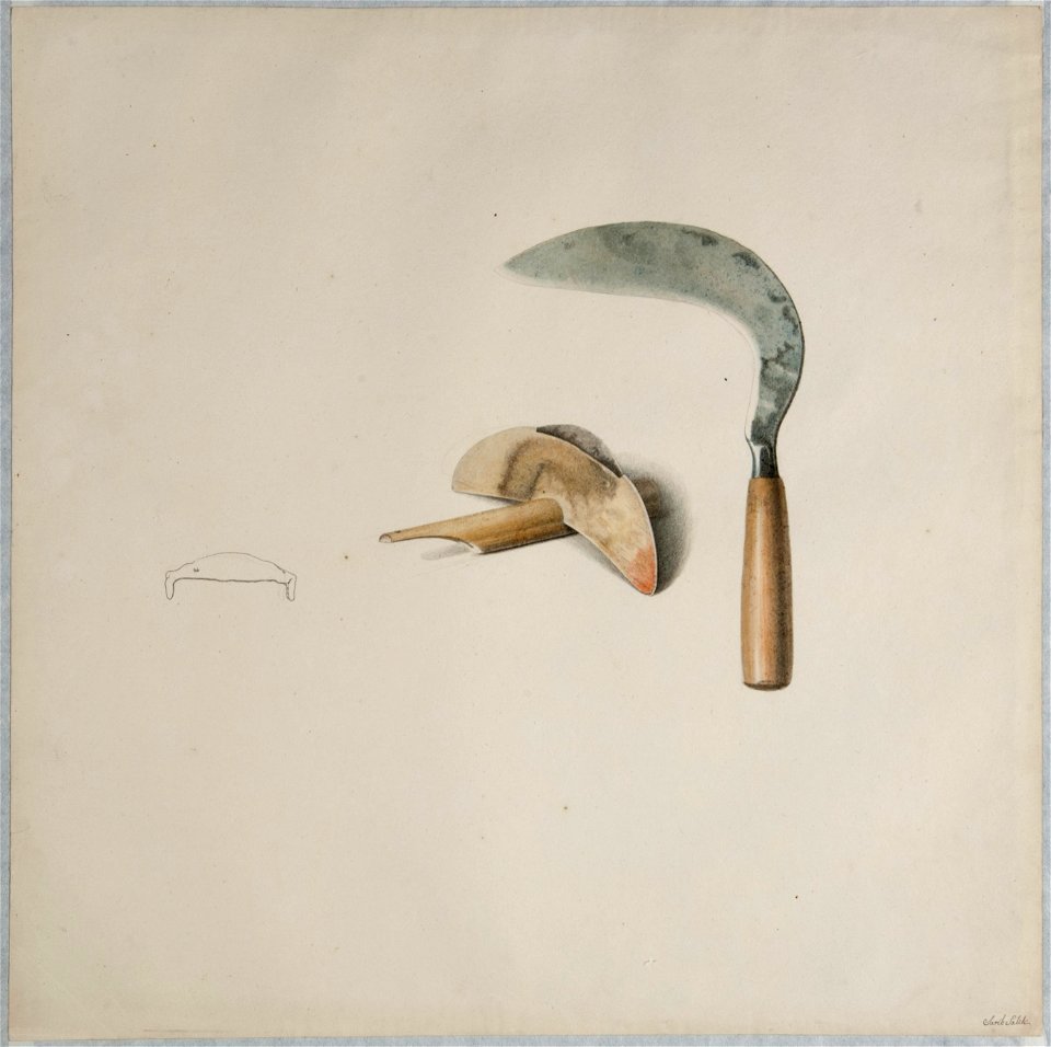 Collectie NMvWereldculturen, TM-H-3270h, Aquarel, 'Een mesje en sikkel', Raden Saleh, 1820-1826