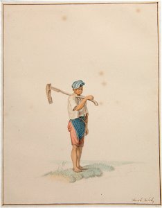 Collectie NMvWereldculturen, TM-H-3270a, Aquarel, 'Een man met een hak over zijn schouder', Raden Saleh, 1820-1826