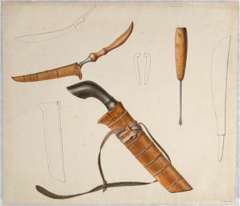 Collectie NMvWereldculturen, TM-H-3270i, Aquarel, 'Wapens en gereedschap', Raden Saleh, 1820-1826