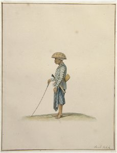 Collectie NMvWereldculturen, TM-H-3270b, Aquarel, 'Een man met een zwaard en bamboestok', Raden Saleh, 1820-1826
