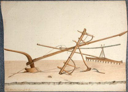 Collectie NMvWereldculturen, TM-H-3270j, Aquarel, 'Landbouw-werktuigen', Raden Saleh, 1820-1826