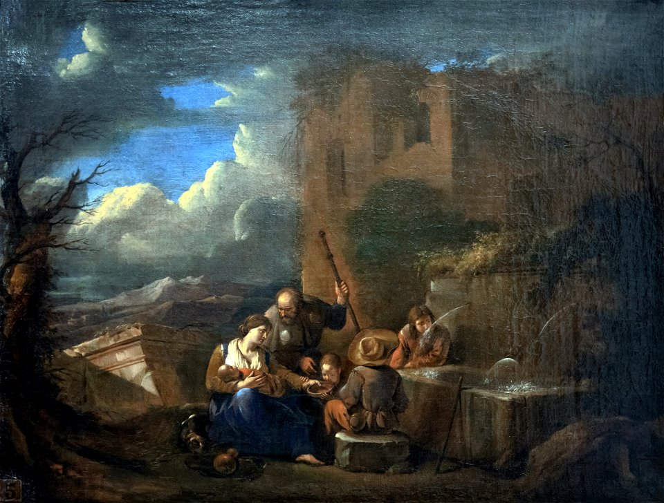 Collection Motais de Narbonne - Pélerins près d'une fontaine c.1670 -Dirck Helmbreeker
