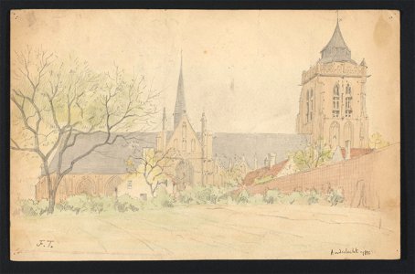 Collégiale de Saints-Pierre-et-Guidon à Anderlecht (avant transformation de la tour (en 1898)) 1886 drawing by Jean-François Taelemans, R-2009-26376, Prints Department, Royal Library of Belgium