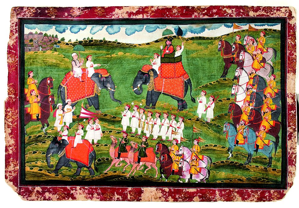 Colonel James Tod and Guru Gyanchandra riding elephants near Udaipur (6124557643)