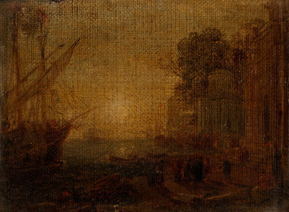 The Harbor by Samuel Colman, oil on canvas laid on panel