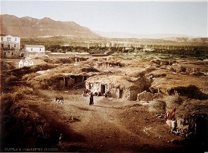 COLOR PHOTO OF JERICHO TAKEN IN THE LATE 19TH CENTURY BY FRENCH PHOTOGRAPHER, BONFILS. צילום צבעוני מסוף המאה ה19 של הצלם הצרפתי בונפיס. בצילום, היישוב יריחו.