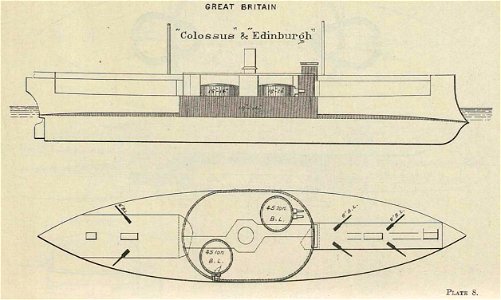 Colossus class battleship diagrams Brasseys 1896. Free illustration for personal and commercial use.