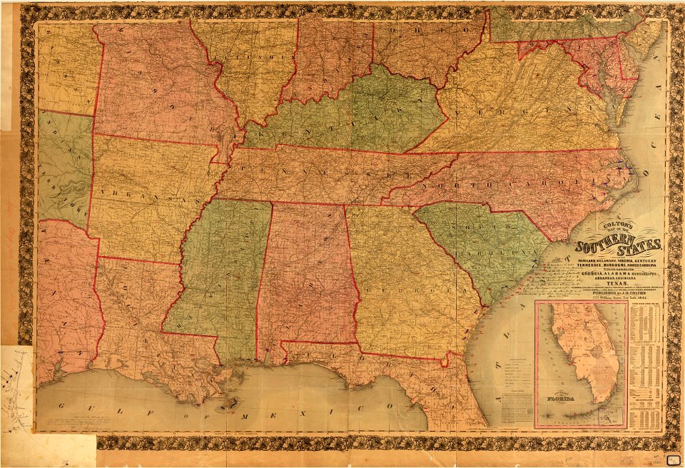 Colton's map of the southern states - including Maryland, Delaware, Virginia, Kentucky, Tennessee, Missouri, North Carolina, South Carolina, Georgia, Alabama, Mississippi, Arkansas, Louisiana, Texas - LOC 2009579197