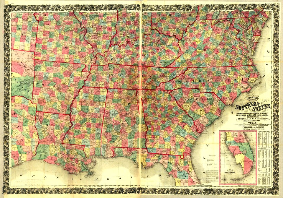 Colton's map of the southern states. Including Maryland, Delaware, Virginia, Kentucky, Tennessee, Missouri, North Carolina, South Carolina, Georgia, Alabama, Mississippi, Arkansas, Louisiana, and LOC 99447011